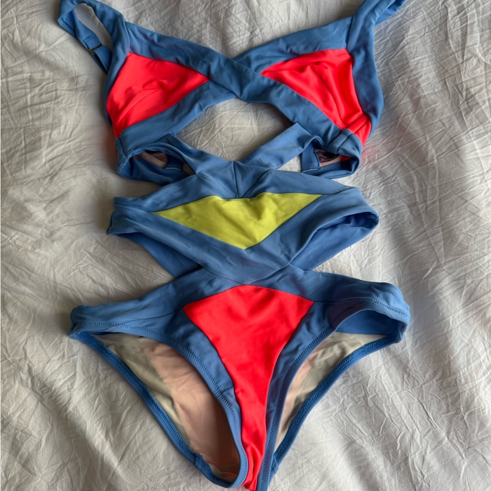 Agent Provocateur Blue and Pink One Piece Swimsuit
